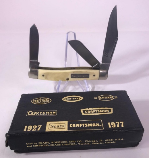 Sears Craftsman White Handle Bowie Stock Knife