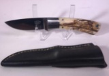 Floyd Brown Maker Stag Handle Drop Point Hunter Knife with Sheath