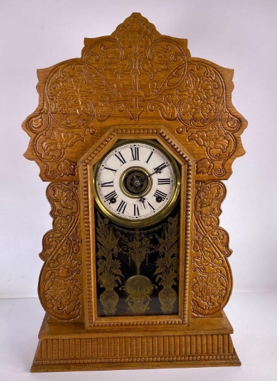 W.M. Gilbert Co. Navy No. 27 Oak Kitchen Clock with Key (LPO)