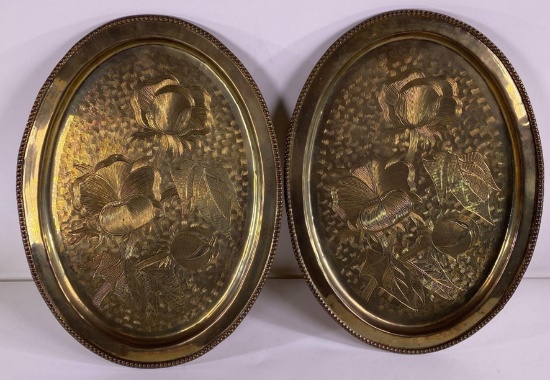 (2) Decorative Brass Wall Hanging Serving Trays