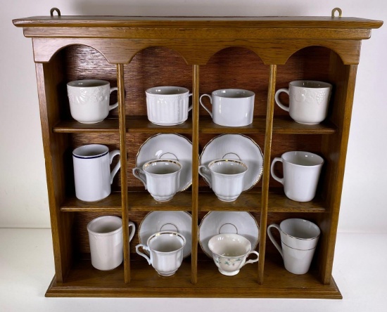 Wall Hanging Display Shelf with Coffee Cups and Saucers