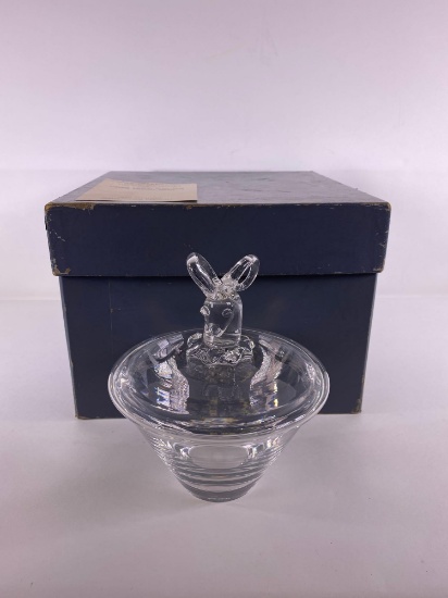 Steuben Crystal Candy Dish with Ram's Head Cover with Box