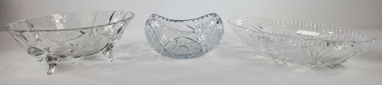 (3) Polish Cut Crystal Oval Dishes