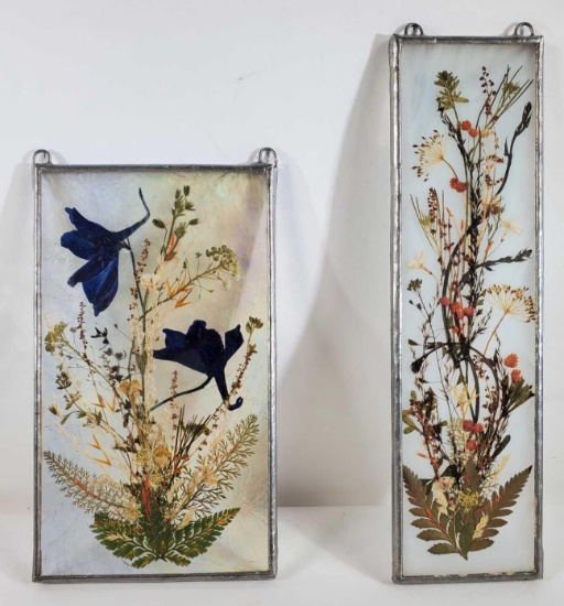 (2) Stained Glass Panels w/Dried Flowers