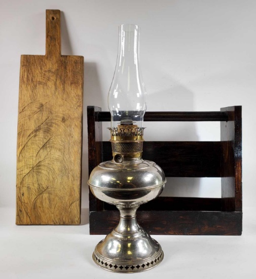 Wooden Paddle, Oil Lamp, and Magazine Rack (LPO)