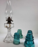Oil Lamp and (4) Glass Insulators (LPO)