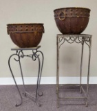 (2) Metal Stands/Tables and (2) Metal Pots (LPO)