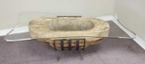 Repurposed Early Horse Trough on Metal Stand with Glass Top (LPO)