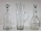 (2) Decanters and Martini Mixing Pitcher
