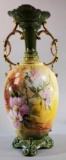 Hand Painted Signed Victoria Austria Double Handled Vase