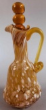 Rainbow Splatter Blown Art Glass Amber & White Cruet