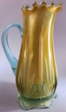 Fenton Art Glass Cactus Aqua Carnival Glass Pitcher