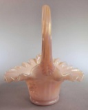 Fenton Pink Opalescent Iridized Ruffled Edge Handled Basket