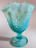 Fenton Blue Opalescent Hobnail Pattern Swung Vase