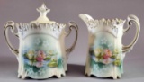 R S Prussia Water Lily Creamer & Sugar Bowl