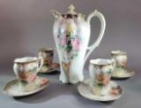 R S Prussia Rose Pattern Chocolate Set for Four