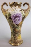 Nippon Moriage Two Handled Vase