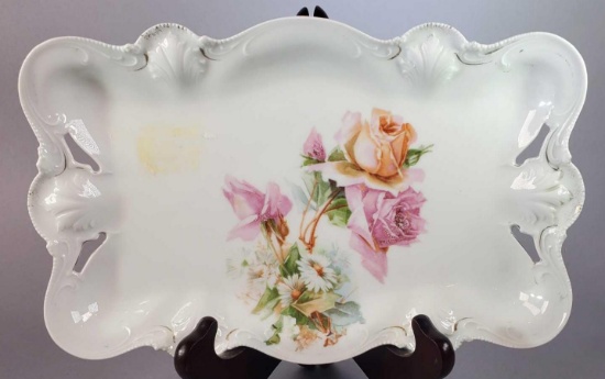 R S Prussia Reticulated Tray with Roses and Daisies