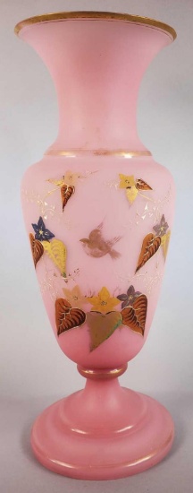Pink Frosted Vase with Gold Trim