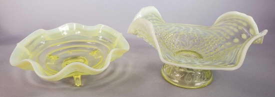 (2) Vaseline Glass Footed Compotes