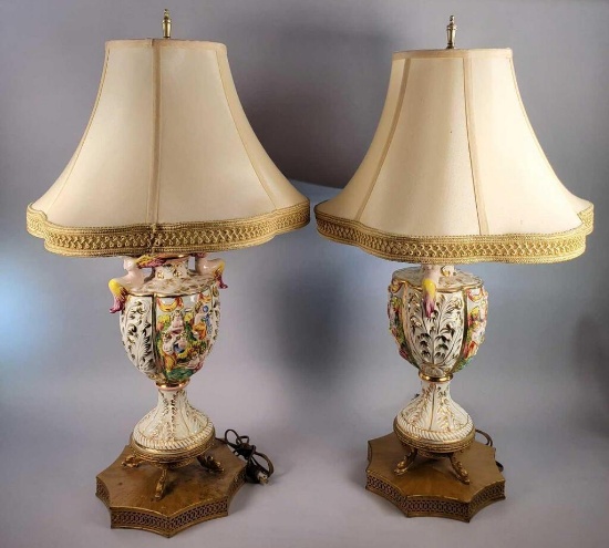 Pair of Porcelain Lamps with Shades (LPO)