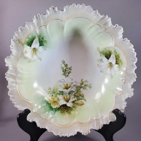 R S Prussia Ruffled Edge Bowl with Lillies