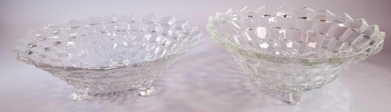 (2) Fostoria American Glass 3-Toed Bowls
