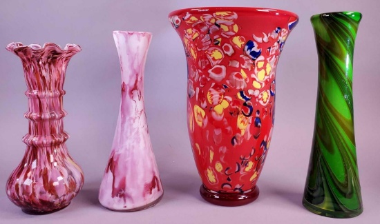 (4) Hand Blown Art Vases