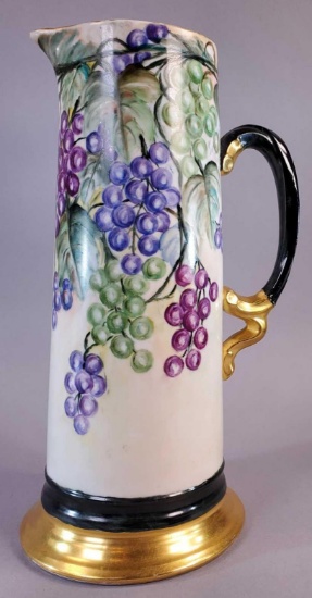 Hand Painted Grape Tankard - Marked Jean Pouyat Limoges (France)