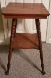 Oak Tiered Table with Glass Ball and Metal Claw Feet (LPO)