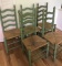 (5) Green Ladderback Chairs with Woven Rush Seats (LPO)