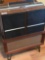 Vintage GE Turntable in Case with Speakers on Mid Century Modern Cart (LPO)