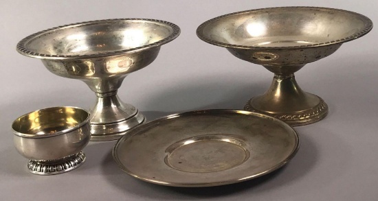 (2) Weighted Sterling Pedestal Compotes, (1) Sterling Bowl & (1) Sterling Plate