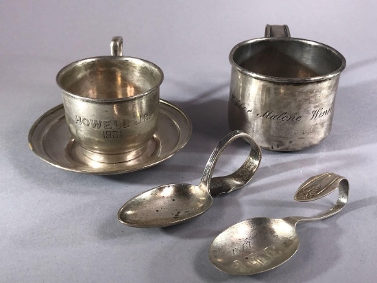 (2) Sterling Baby Cups and (2) Sterling Baby Spoons