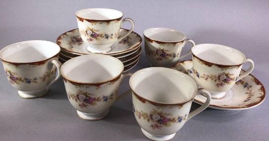 Set of (6) Demitasse Cups and Saucers by Pamaka Tajimi - Occupied Japan