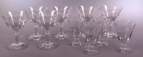 Etched Fostoria Goblets - Laurel Pattern - 10 Pieces (LPO)