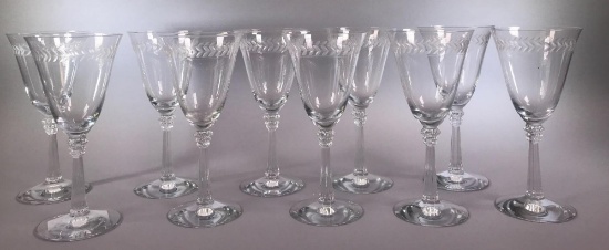 (10) Etched Fostoria Water Goblets - Laurel Pattern (LPO)