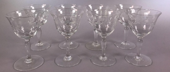 Set of (8) Etched Crystal Cordials