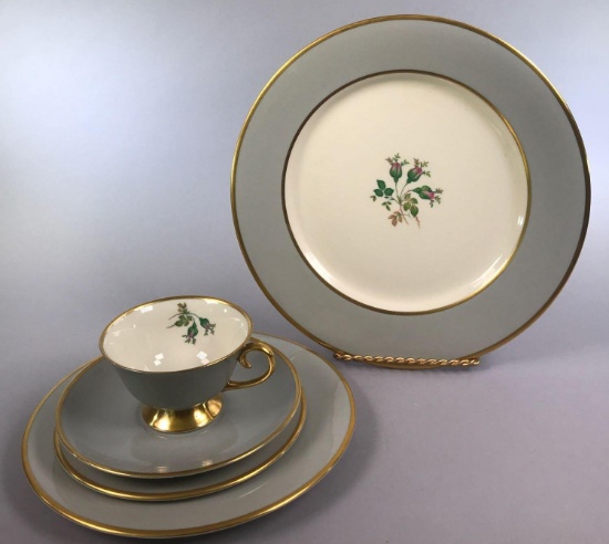 Partial Set China: Flintridge Gray with Gold Trim "San Marino"(LPO)