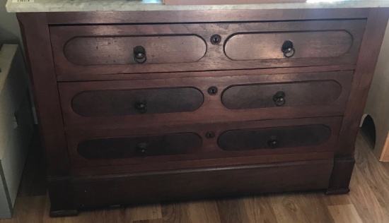 Marble-top 3-Drawer Chest with Burled Wood Detailing and Original Pulls (LPO)
