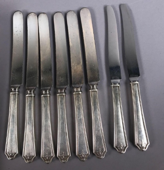 (6) Blunt Blade Sterling Dinner Knives and (2) New French Blade Sterling Dinner Knives
