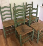 (5) Green Ladderback Chairs with Woven Rush Seats (LPO)
