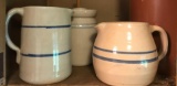 (2) Stoneware Pitchers and (1) Miniature Butter Churn with Dasher
