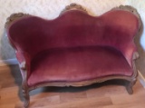 Victorian Velvet Settee with Rose Carvings (LPO)