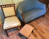 Vintage Settee, Victorian Chair and Massaging Foot Stool (LPO)