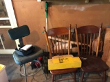 (2) Pair of Wood Chairs, (1) Metal Work Stool with (2) Ship Model Kits (LPO)
