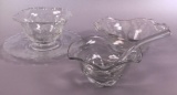 Etched Glass Handled Bowl, Etched Glass Bowl w/Underplate and Footed Ruffled Bowl with Spoon