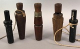 (5) Vintage Duck Calls: (3) Wood and (2) P.S. Olt Hard Rubber Calls