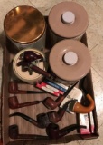 (9) Pipes, (4) Tobacco Tins and Assorted Packs of Vintage Cigarettes