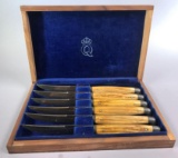 Vintage Boxed Stag Handle Steak Knives by Queen Cutlery